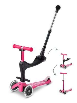 Micro Step Deluxe Push LED - 3-wiel kinderstep - 3in1 - Roze